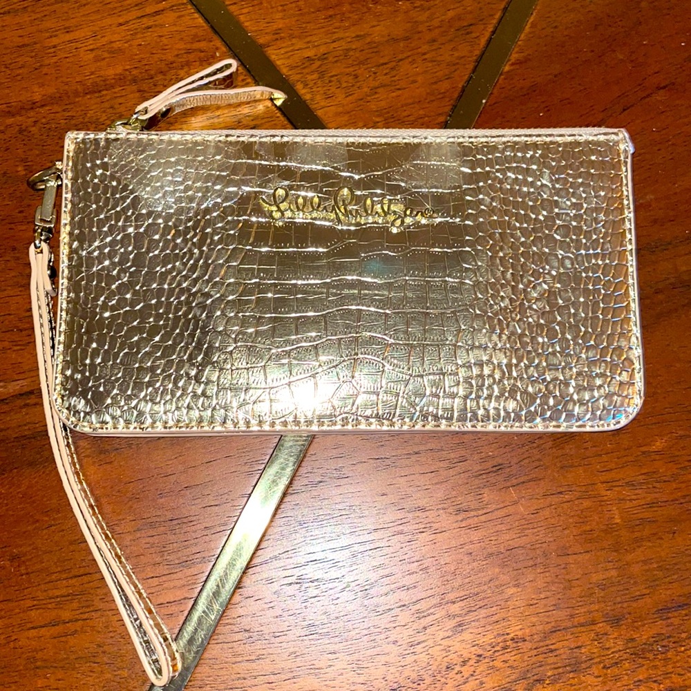 Lilly Pulitzer metallic gold wristlet
